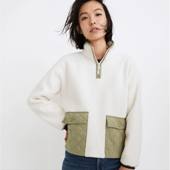 Madewell (Re)sourced Fleece Quilted-Pocket Popover Jacket Antique Cream S Small - Picture 2 of 8